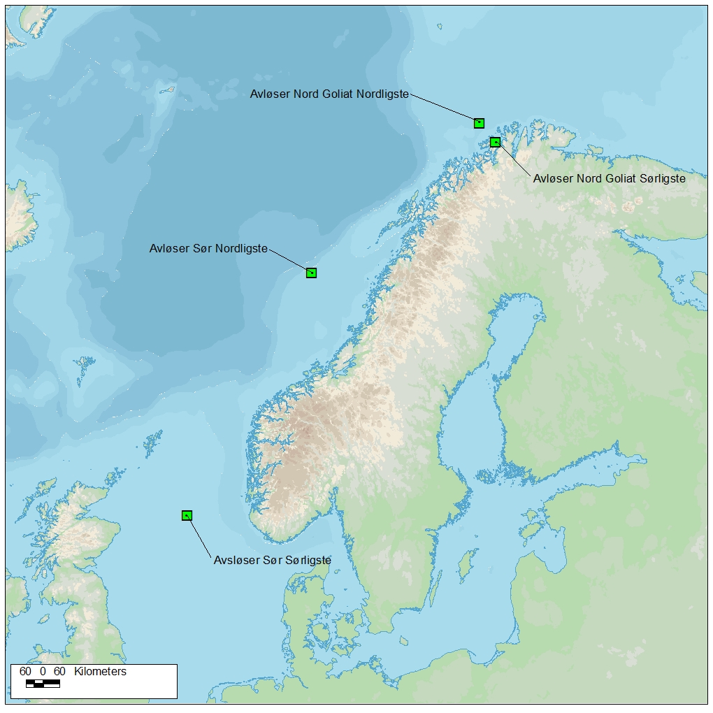 Nordlige og sørlige posisjon avløserfartøy